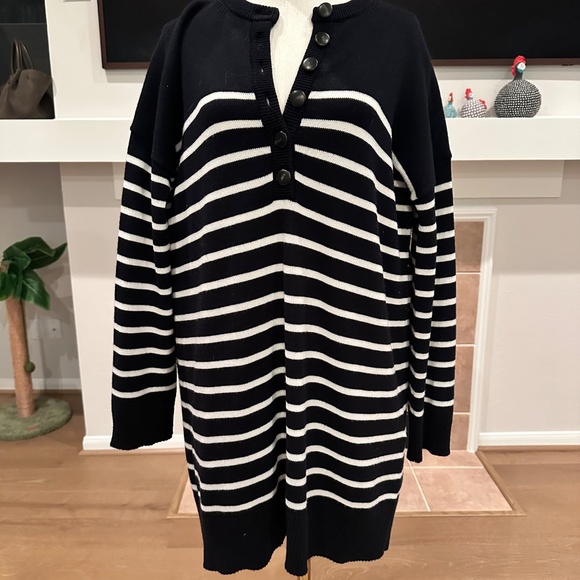 Sezane Evelyn Dress Navy / Ecru - Size M - Picture 8 of 11